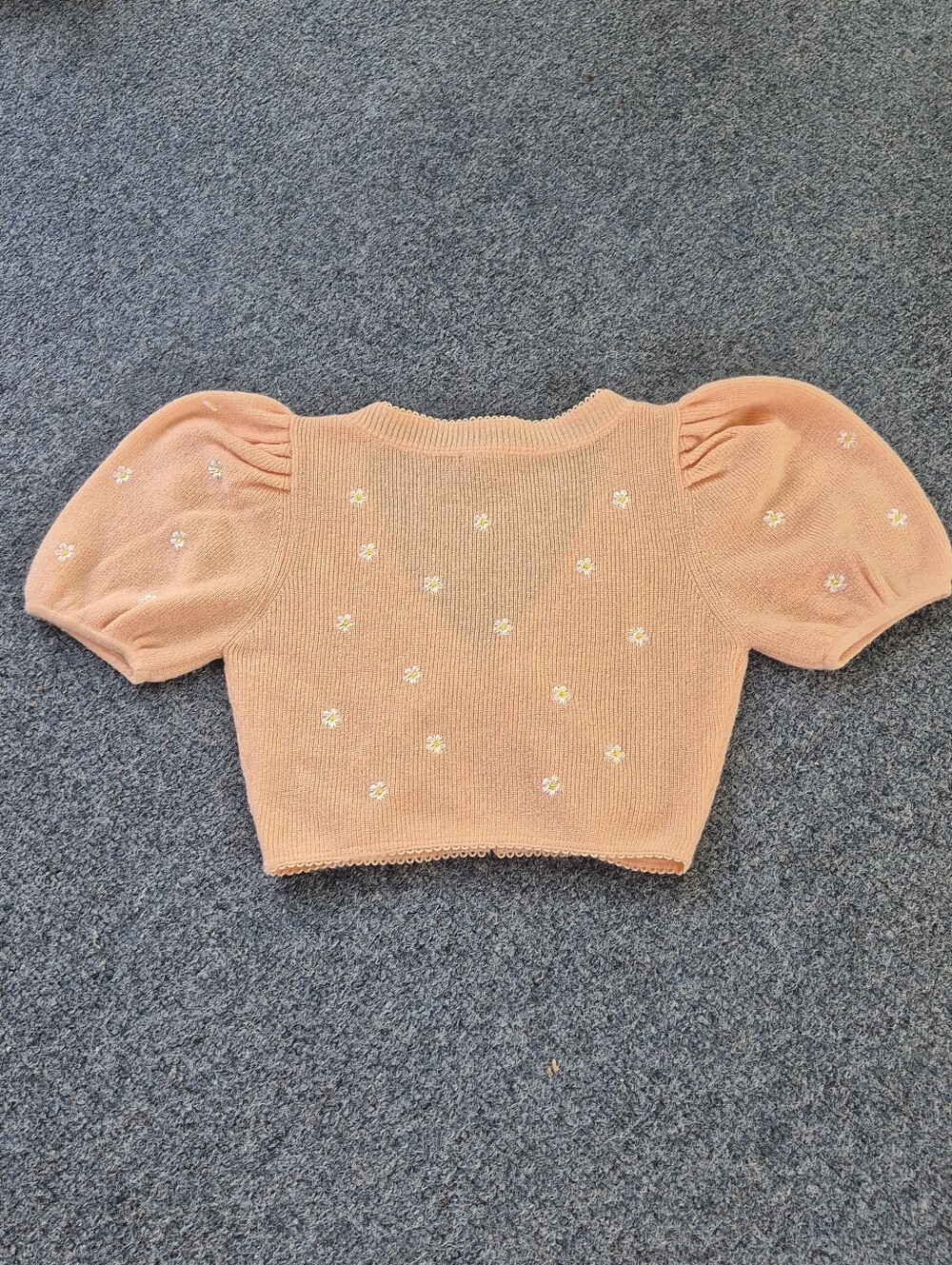 For Love & Lemons Embroidered Buds Puff Sleeve Cropped Cardigan M - Picture 15 of 15